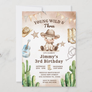 Invitation Wild West Young Wild & Three Cowboy Anniversaire