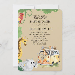Invitation Wild Wheels Safari Animal Camper Van Baby shower