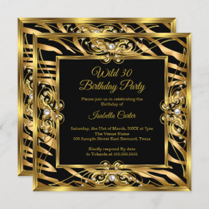 Invitation Wild Zebra Gold Black Pearl Photo 30e anniversaire