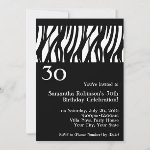 Invitation Wild Zebra Noir avec blanc 30e réception Invitatio