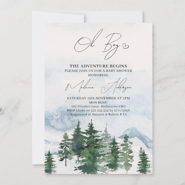 Invitation Wilderness L'aventure commence le Baby shower (Devant)