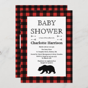 Invitation Wilderness rustique & Animaux Plaid Baby shower