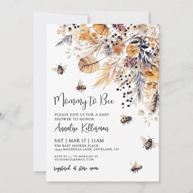 Invitation Wildflower Bee Baby Shower (Devant)