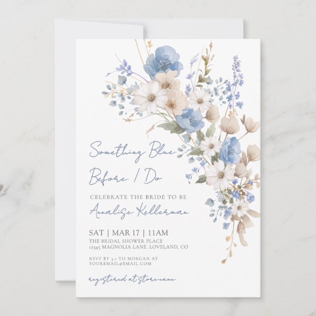 Invitation Wildflower Blue Floral Bridal Shower (Devant)