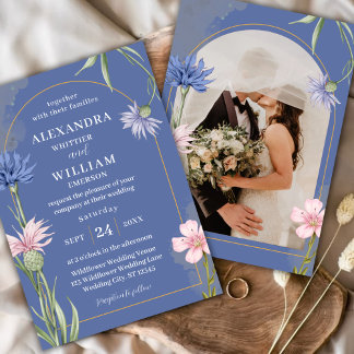 Invitation Wildflower Elegant Dusty Blue Wedding