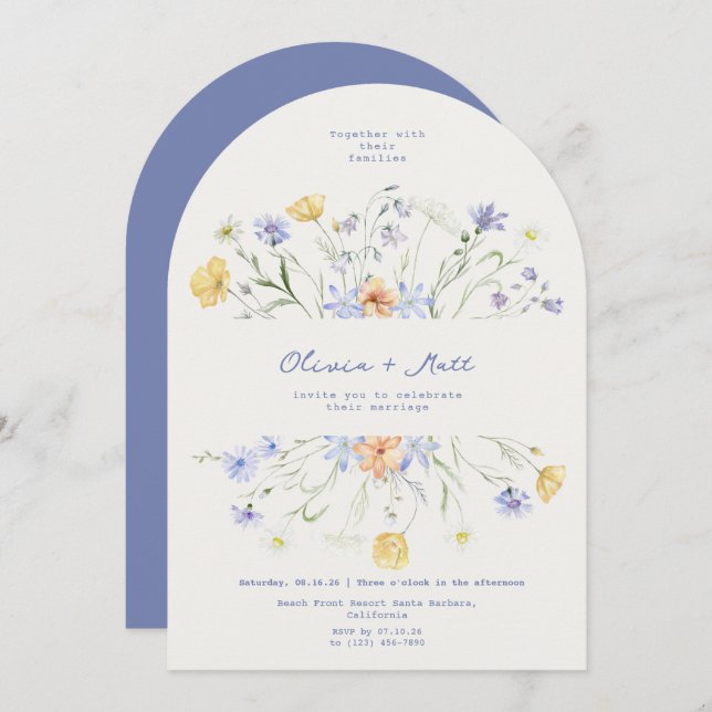 Invitation Wildflower Elegant Handwritten Wedding Wedding  (Devant / Derrière)