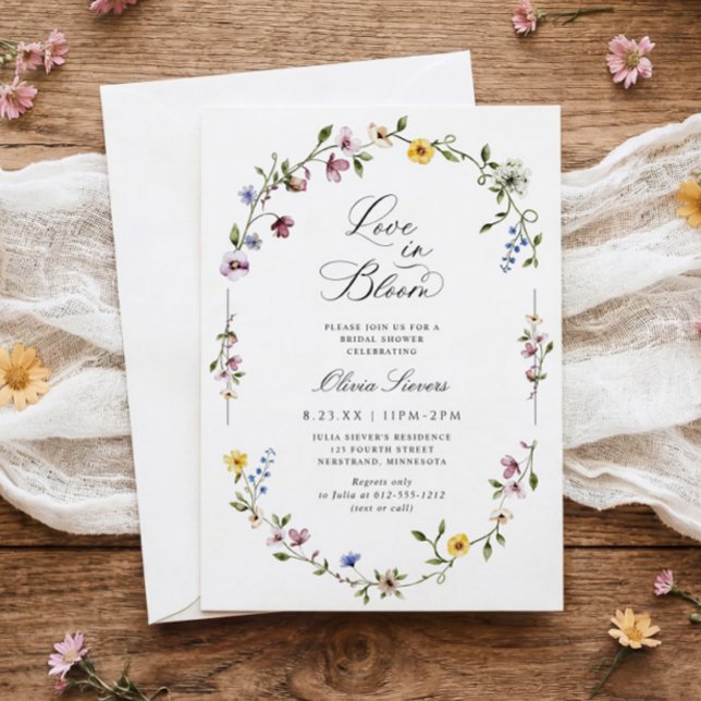 Invitation Wildflower Floral Love in Bloom Bridal Shower (Love in Bloom wildflower bridal shower invitations - elegant vintage watercolor floral frame.)