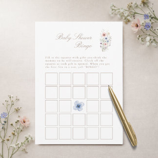 Invitation Wildflower Floral Meadow Baby Shower Bingo Card