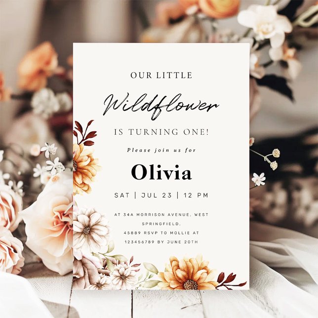 Invitation Wildflower Garden Floral First Birhday (Créateur téléchargé)