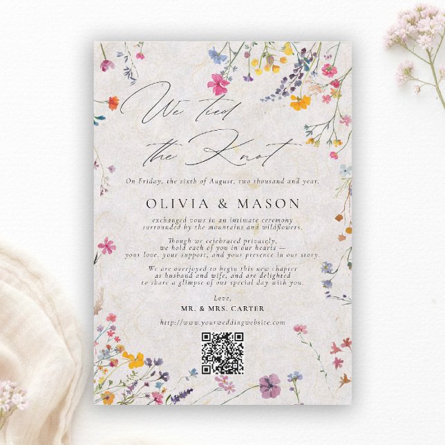 Invitation Wildflower Garden Modern Pink Wedding Announcement (wildflower wedding announcement watercolor garden backyard barn summer spring elegant romantic pink )