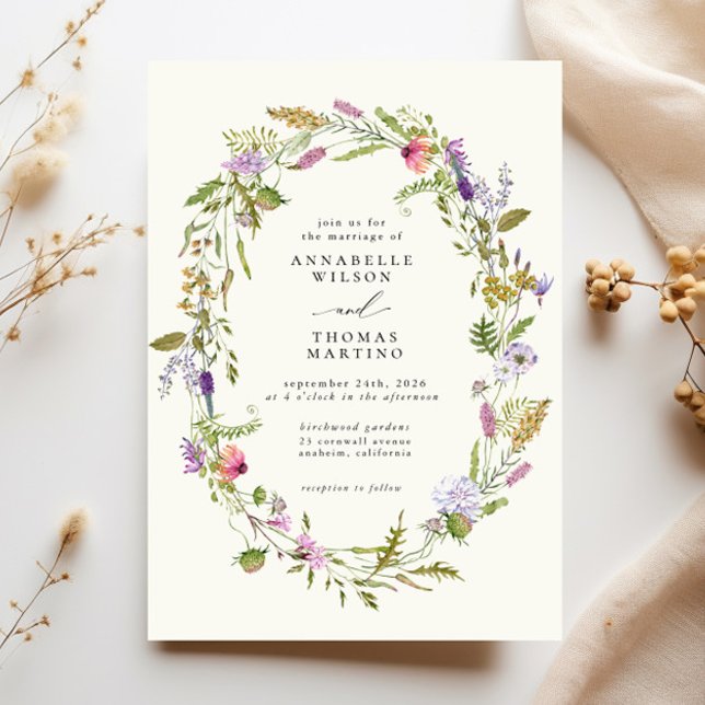 Invitation Wildflower Garden Wreath Greenery Wedding (Créateur téléchargé)