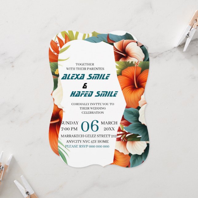 Invitation Wildflower Gatefold Wedding Invitation, Pretty Wed (Devant/Arrière en situation)