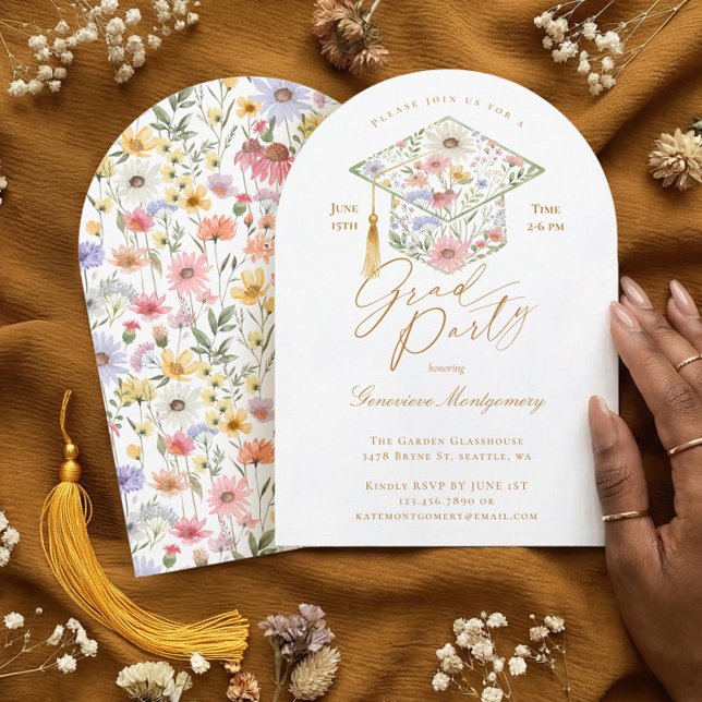 Invitation Wildflower Grad Cap Boho Graduation Garden Party (Wildflower Grad Cap Boho Graduation Garden Party Invitation)