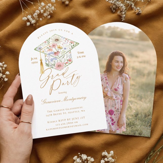 Invitation Wildflower Grad Cap Photo Graduation Garden Party (Wildflower Grad Cap Photo Graduation Garden Party Invitation)