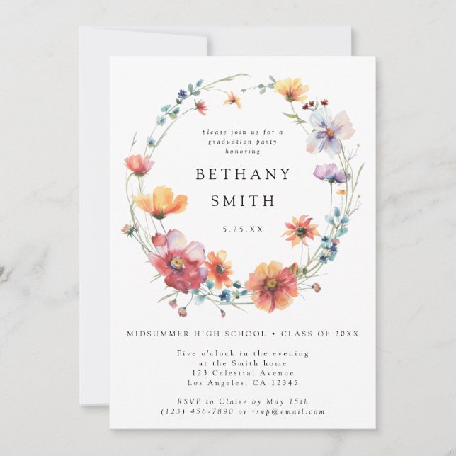 Invitation Wildflower Graduation Party (Devant)