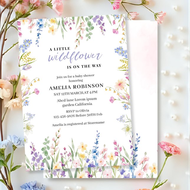 Invitation Wildflower Is On The Way Pastel Floral Baby shower (Créateur téléchargé)