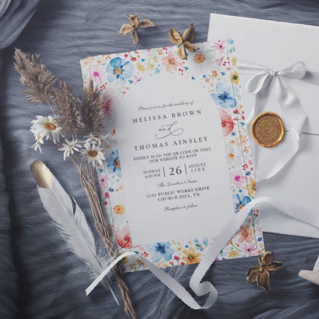 Invitation Wildflower Meadow Garden Floral QR Code Wedding (Créateur téléchargé)