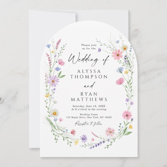 Invitation Wildflower Meadow Garden Wreath Wedding (Devant)