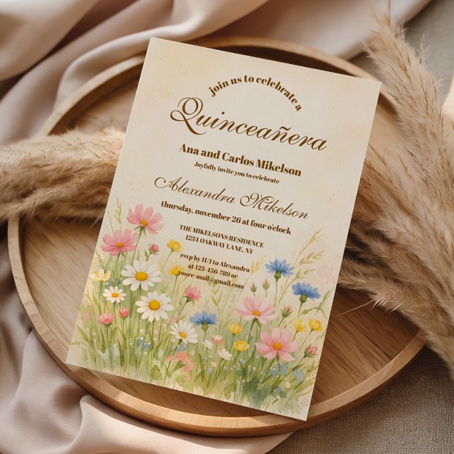 Invitation Wildflower Meadow Gold Quinceañera (Créateur téléchargé)
