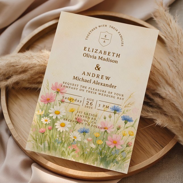 Invitation Wildflower Meadow Gold Wedding (Créateur téléchargé)