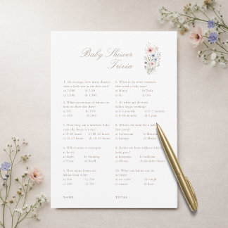 Invitation Wildflower Neutral Baby Shower Trivia Game Card