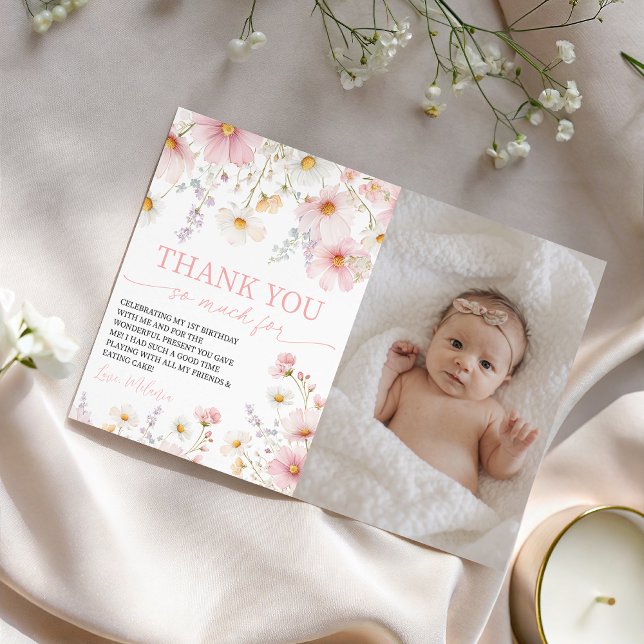Invitation Wildflower Photo Birthday Thank You Card (Créateur téléchargé)