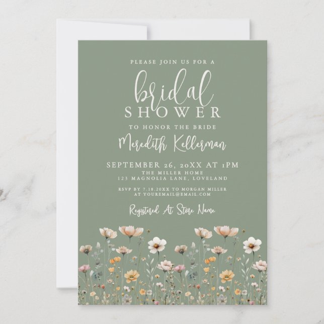 Invitation Wildflower Sage Green Bridal Shower (Devant)