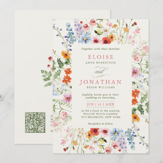 Invitation Wildflower Spring Meadow Garden Floral QR Wedding
