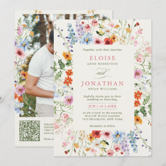 Invitation Wildflower Spring Meadow Garden Photo QR Wedding