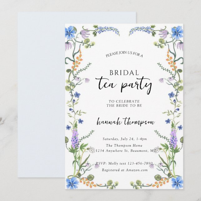 Invitation Wildflower Tea Bridal Shower (Devant / Derrière)