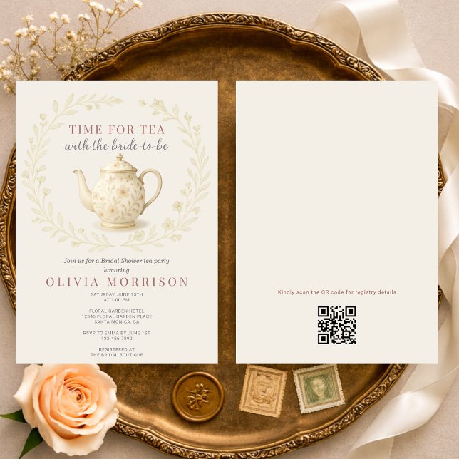 Invitation Wildflower Time for Tea QR Code Bridal Shower (Créateur téléchargé)