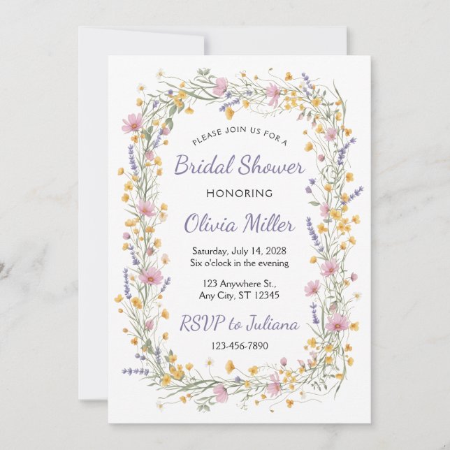 Invitation Wildflower Watercolor Bridal Shower Invite (Devant)