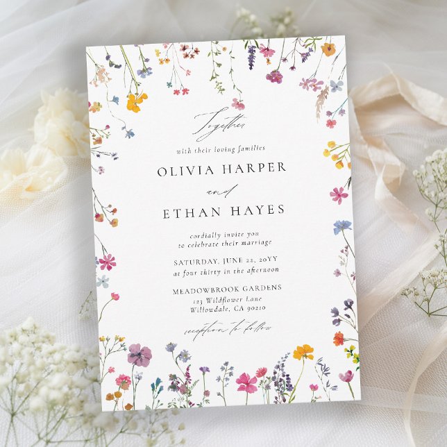 Invitation Wildflower Whimsy Watercolor Elegant Chic Wedding (wildflower wedding theme invitation watercolor garden backyard barn summer spring elegant stylish)