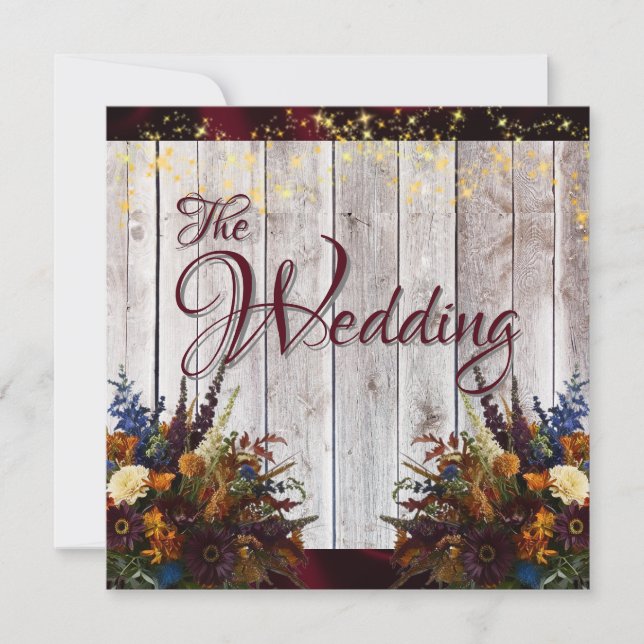 Invitation Wildflowers, Burgundy Ribbon & Lights Wedding 2 (Devant)