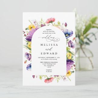 Invitation Wildflowers Elegant Modern Budget QR Code Wedding