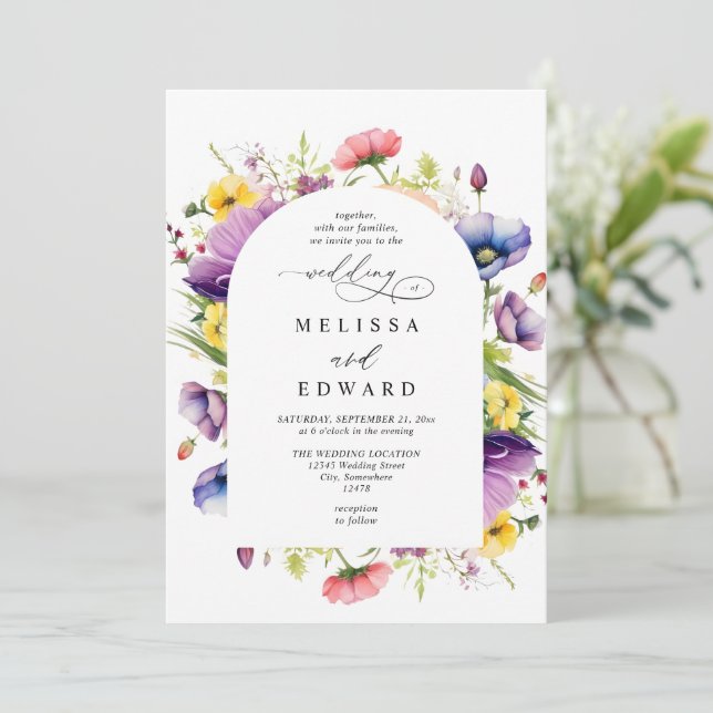 Invitation Wildflowers Elegant Modern Budget QR Code Wedding (Debout devant)