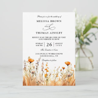 Invitation Wildflowers Elegant Modern Budget QR Code Wedding