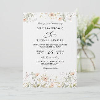 Invitation Wildflowers Elegant Modern Budget QR Code Wedding