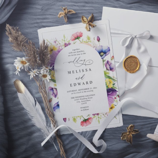 Invitation Wildflowers Elegant Modern Budget QR Code Wedding (Créateur téléchargé)