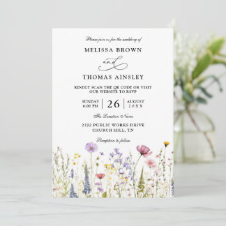 Invitation Wildflowers Elegant Modern Budget QR Code Wedding