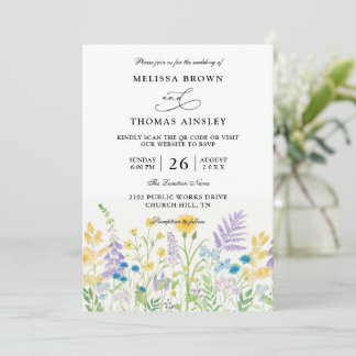 Invitation Wildflowers Elegant Modern Budget QR Code Wedding