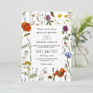 Invitation Wildflowers Elegant Modern Budget QR Code Wedding