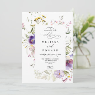 Invitation Wildflowers Elegant Modern Budget QR Code Wedding