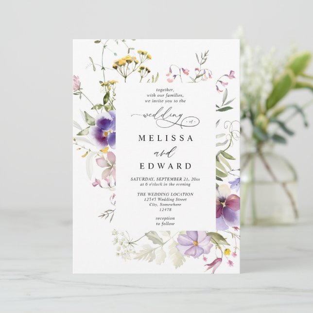 Invitation Wildflowers Elegant Modern Budget QR Code Wedding (Debout devant)