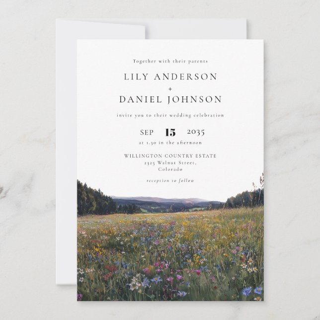 Invitation Wildflowers Floral Meadow All In One Wedding (Devant)