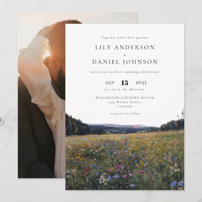Invitation Wildflowers Floral Meadow Photo Wedding (Devant / Derrière)