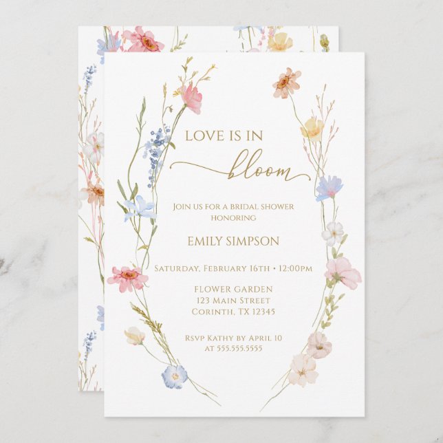 Invitation Wildflowers Love is in bloom Bridal Shower  (Devant / Derrière)