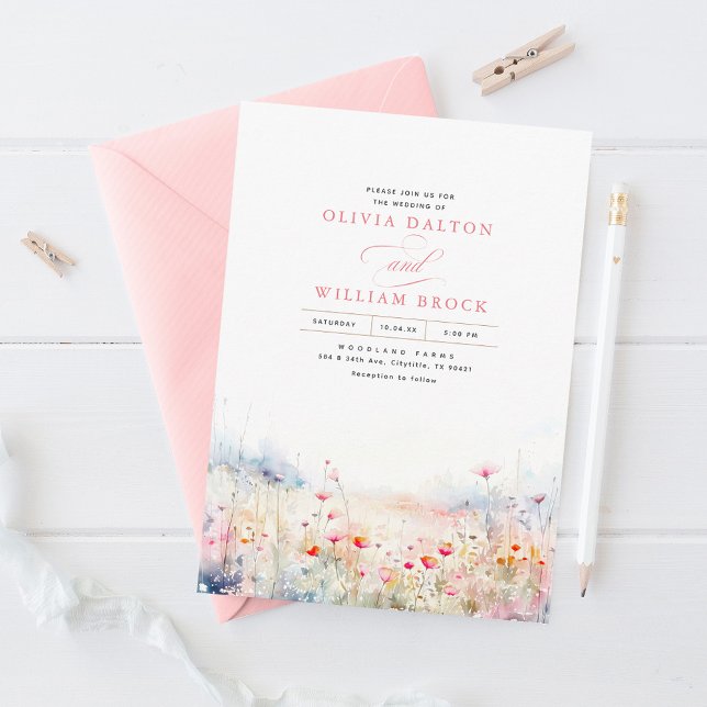 Invitation Wildflowers Meadow Soft Pastel Boho Wedding (Créateur téléchargé)