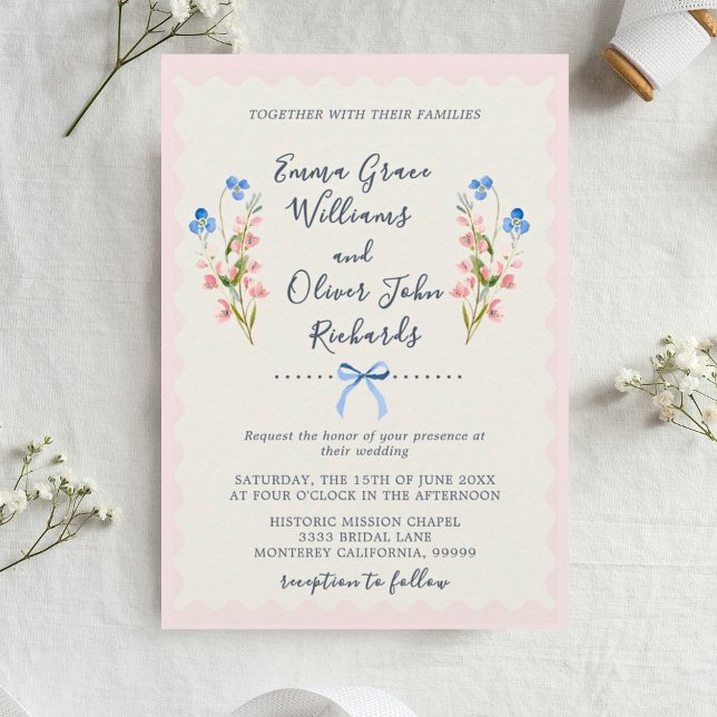 Invitation Wildflowers Pink Romantic Garden Wedding (Floral Romantic Garden Wedding Invitation.)