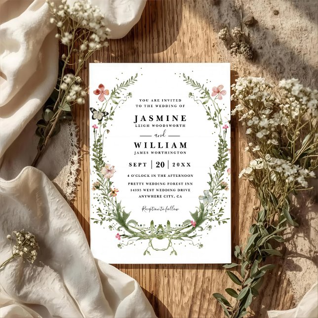 Invitation Wildflowers Spring Wreath Rustic QR Code Wedding (Créateur téléchargé)
